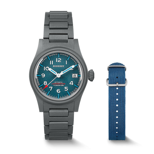 Boderry Watch Co. LANDMASTER - 100M Waterproof Titanium Automatic Field Watch | Blue-bracelet