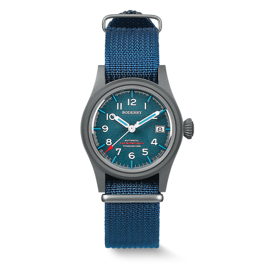 Boderry Watch Co. LANDMASTER - 100M Waterproof Titanium Automatic Field Watch | Blue