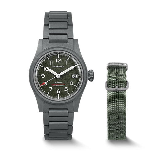 Boderry Watch Co. LANDMASTER - 100M Waterproof Titanium Automatic Field Watch | Green-bracelet