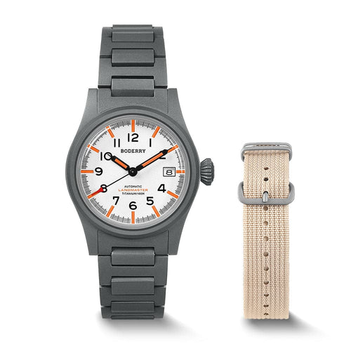 Boderry Watch Co. LANDMASTER - 100M Waterproof Titanium Automatic Field Watch | White-bracelet