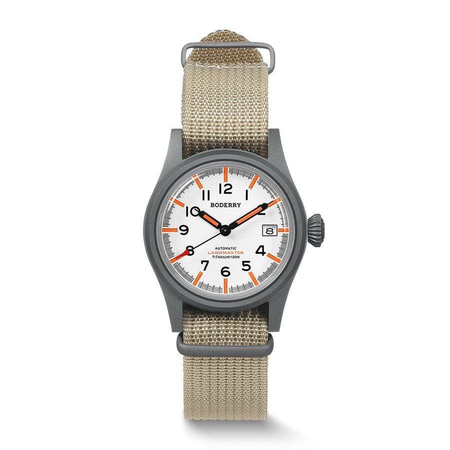 Boderry Watch Co. LANDMASTER - 100M Waterproof Titanium Automatic Field Watch | White
