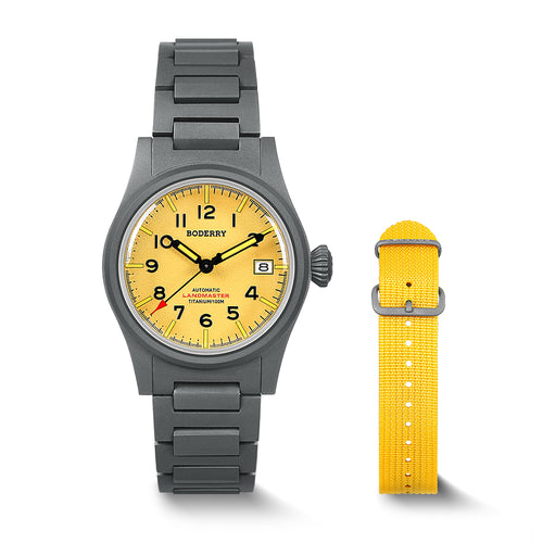 Boderry Watch Co. LANDMASTER - 100M Waterproof Titanium Automatic Field Watch | Yellow-bracelet
