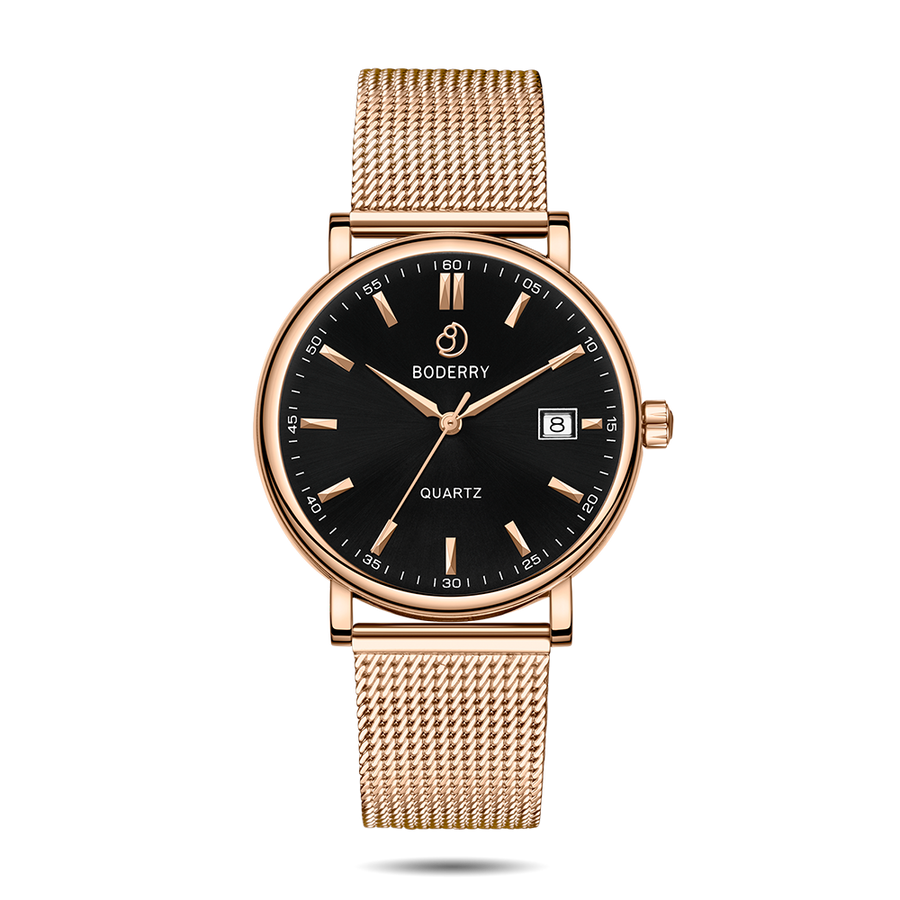 Boderry Watch Co. CLASSIC 40MM - Swiss Quartz Movement Watch | Gold Case & Mesh Strap