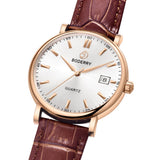 Boderry Watch Co. CLASSIC 40MM - Swiss Quartz Movement Watch | Rose-Gold Case & Brown Leather Strap, view 3