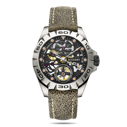 Boderry Watch Co. URBAN SKELETON(TITANIUM) V2.0-Silver Hands - Hi-beat(28,800 bph) with 72 hrs Power-reserve Automatic Watch | Black Dial
