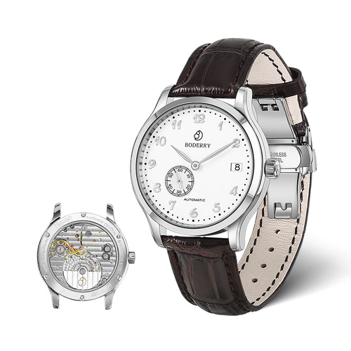Boderry Watch Co. ELITE - Micro-rotor Automatic Watch | Silver Case & White Dial