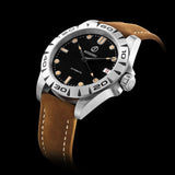 Boderry Watch Co. URBAN DATE(TITANIUM)- 3-hand Hi-beat(28,800 bph) with 72 hrs Power-reserve Automatic Titanium Watch | Brown Leather Strap, view 3