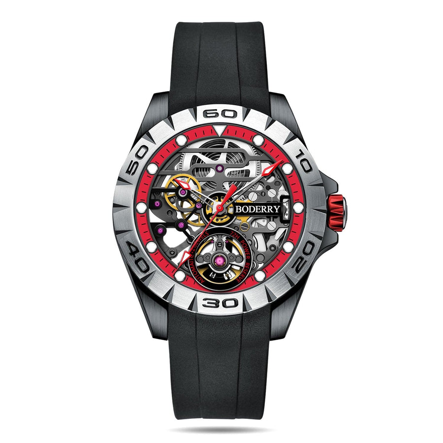 Boderry Watch Co. URBAN SKELETON(BLACK CASE)- 3-Hand Hi-beat(28,800 bph) with 72 hrs Power-reserve Automatic Watch