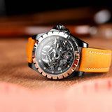 Boderry Watch Co. WINDMILL - Original Skeleton Hi-beat(28,800 bph) with 72 hrs Power-reserve Automatic Watch | Black Dial & Orange Leather Strap, view 2