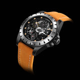 Boderry Watch Co. WINDMILL - Original Skeleton Hi-beat(28,800 bph) with 72 hrs Power-reserve Automatic Watch | Black Dial & Orange Leather Strap, view 3
