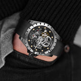Boderry Watch Co. WINDMILL - Original Skeleton Hi-beat(28,800 bph) with 72 hrs Power-reserve Automatic Watch | Black Dial & Orange Leather Strap, view 6