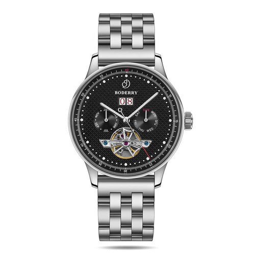 Boderry Watch Co. THE CHECKMATE - Complication Automatic Watch with Date,Day,Month Display -Obsidian & Bracelet