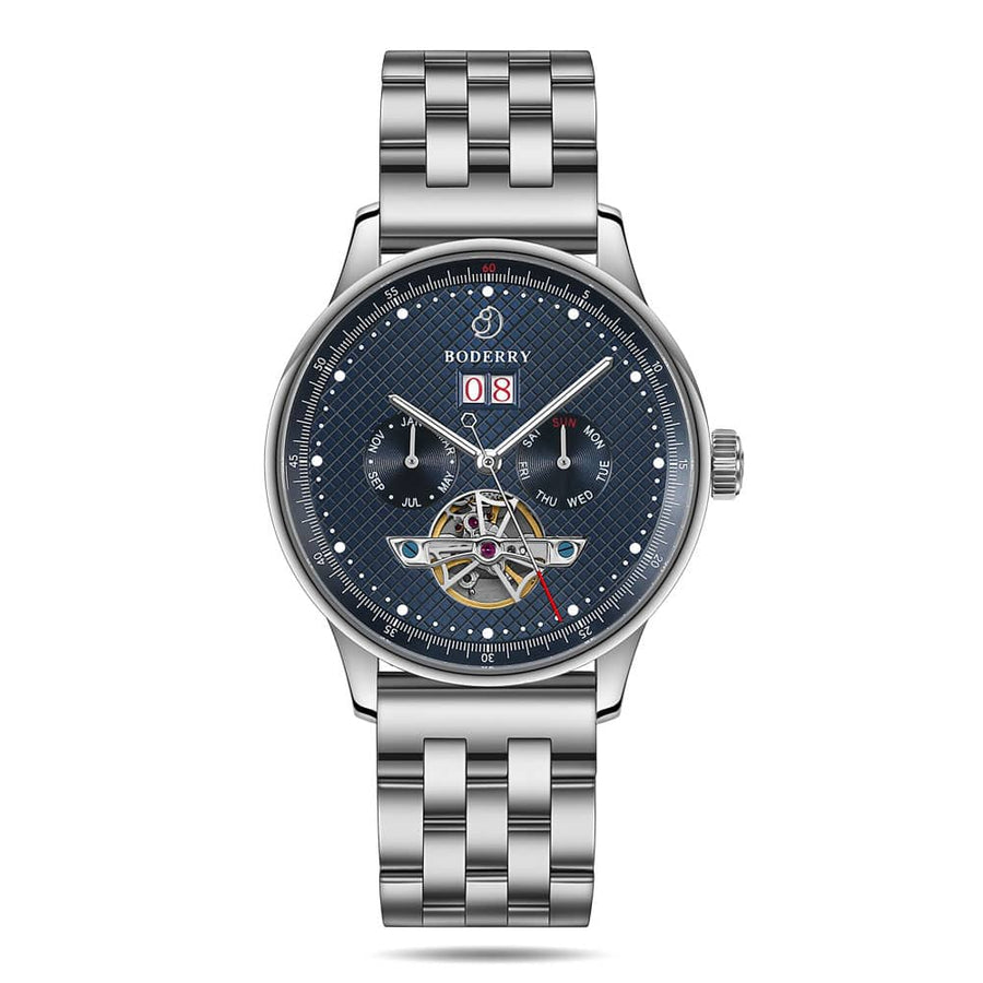 Boderry Watch Co. THE CHECKMATE - Complication Automatic Watch with Date,Day,Month Display -Sapphire & Bracelet