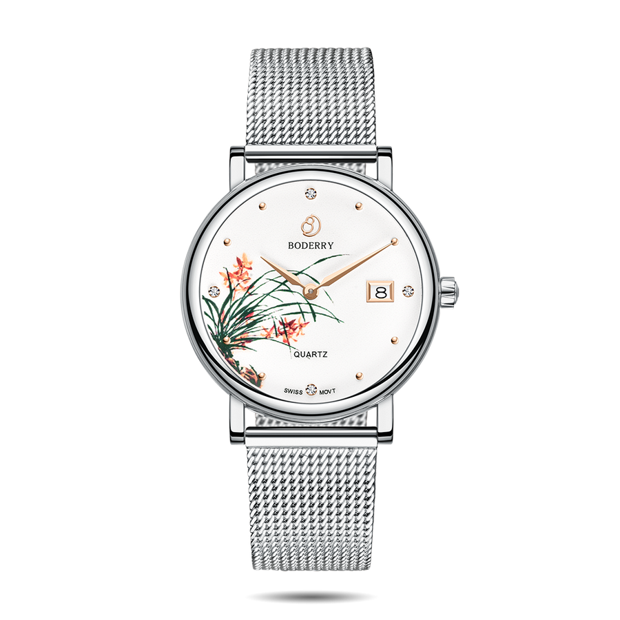 Boderry Watch Co. FLOWER - Swiss Quartz Movement Watch | Silver & Orchid