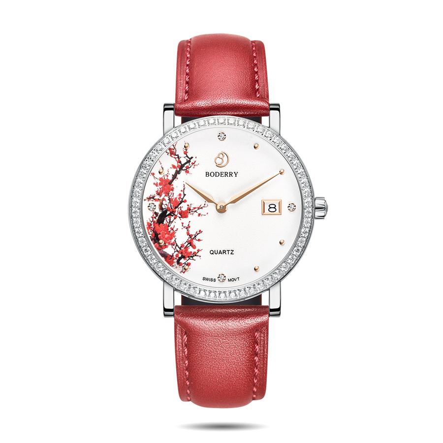Boderry Watch Co. FLOWER - Swiss Quartz Movement Watch | Silver & Plum Blossom