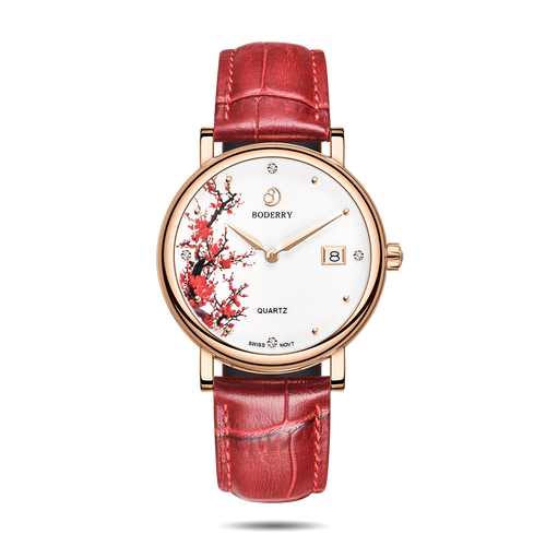 Boderry Watch Co. FLOWER - Swiss Quartz Movement Watch | Rose Gold & Plum Blossom