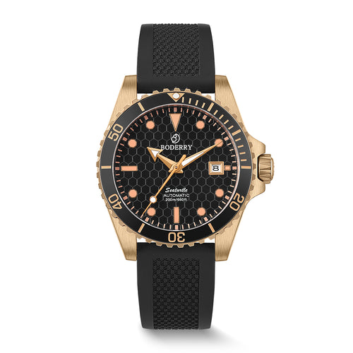 Boderry Watch Co. SEATURTLE.OCEAN(BRONZE) - Automatic Bronze Diver Watch | Black/FKM Rubber