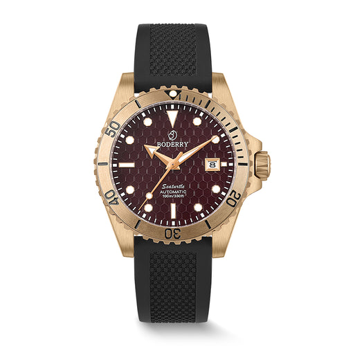 Boderry Watch Co. SEATURTLE.OCEAN(BRONZE) - Automatic Bronze Diver Watch | Red/FKM Rubber