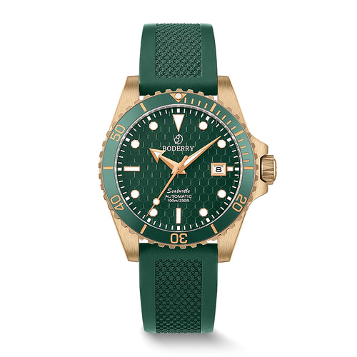 Boderry Watch Co. SEATURTLE.OCEAN(BRONZE) - Automatic Bronze Diver Watch | Turtle Green/FKM Rubber