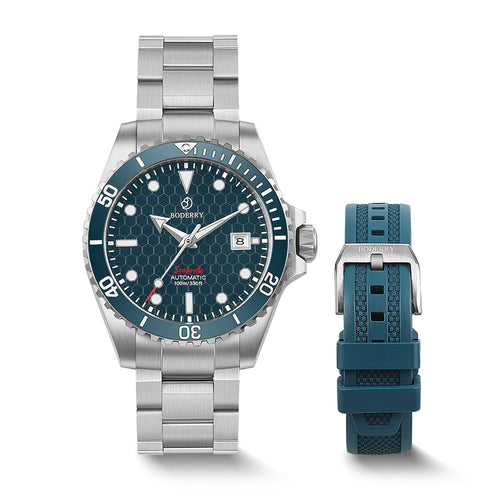 Boderry Watch Co. SEATURTLE.OCEAN(TITANIUM) - Automatic Titanium Diver Watch | Sea Blue/Ti-bracelet