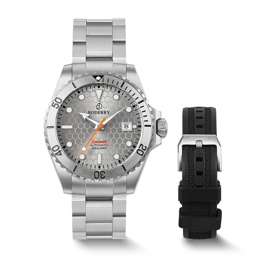 Boderry Watch Co. SEATURTLE.OCEAN(TITANIUM) - Automatic Titanium Diver Watch | Titanium Gray/Ti-bracelet