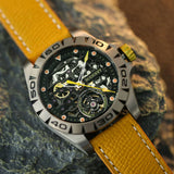 Boderry Watch Co. URBAN SKELETON(TITANIUM) Ver 2.0-Silver Hands - 3-Hand Hi-beat(28,800 bph) with 72 hrs Power-reserve Automatic Watch | Yellow Dial, view 2