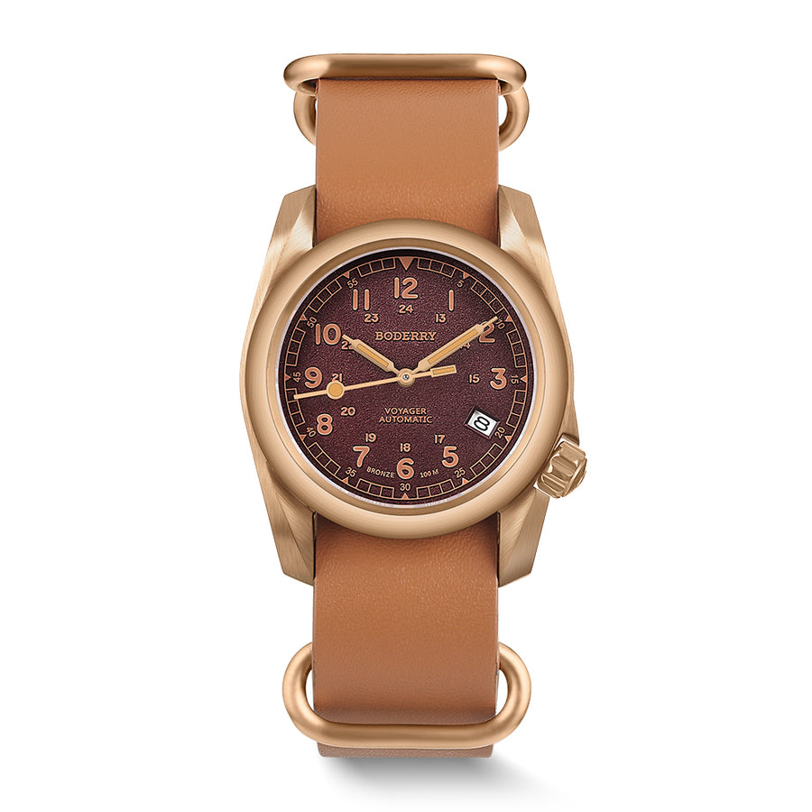 Boderry Watch Co. VOYAGER - 100M Waterproof Bronze Automatic Field Watch | Red