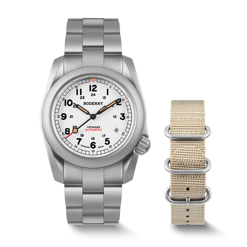 Boderry Watch Co. VOYAGER - 100M Waterproof Titanium Automatic Field Watch | White-bracelet