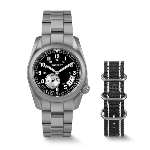 Boderry Watch Co. VOYAGER 38 - 100M Waterproof Titanium Field Watch | Black-bracelet