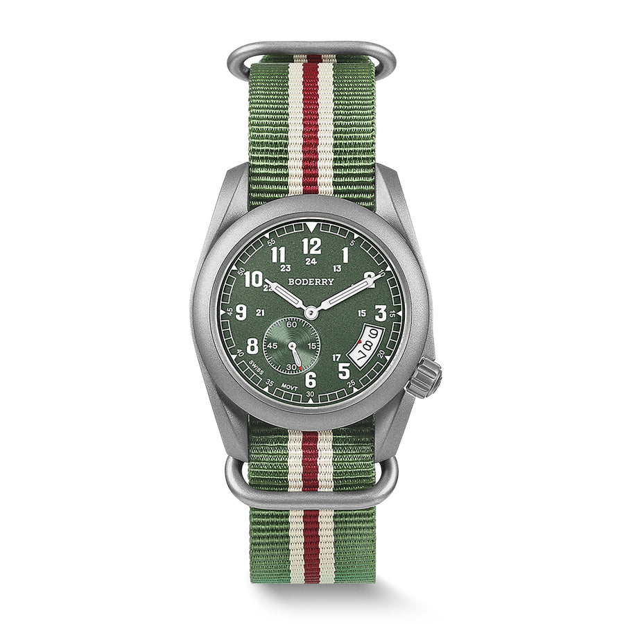 Boderry Watch Co. VOYAGER 38 - 100M Waterproof Titanium Field Watch | Green