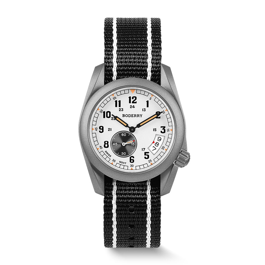 Boderry Watch Co. VOYAGER 38 - 100M Waterproof Titanium Field Watch | White