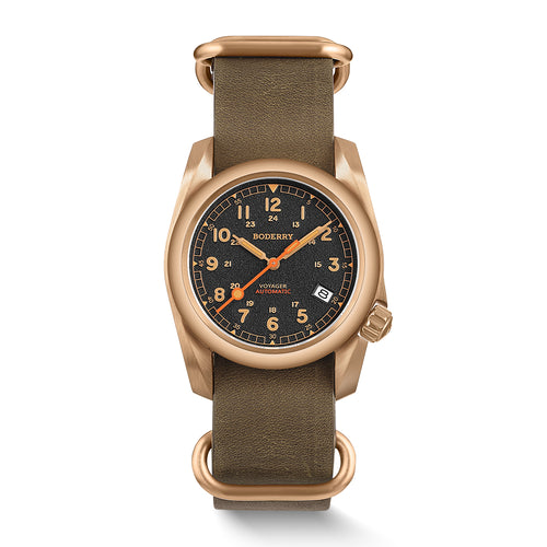 Boderry Watch Co. VOYAGER - 100M Waterproof Bronze Automatic Field Watch | Black