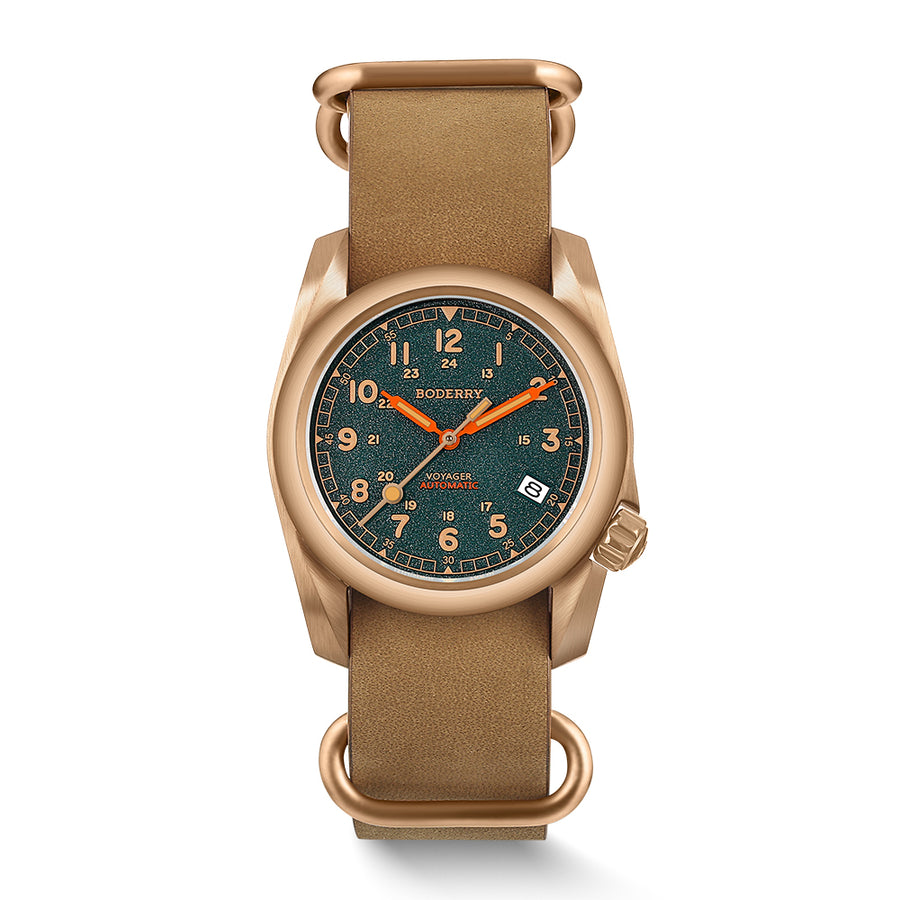 Boderry Watch Co. VOYAGER - 100M Waterproof Bronze Automatic Field Watch | Sandstone Green