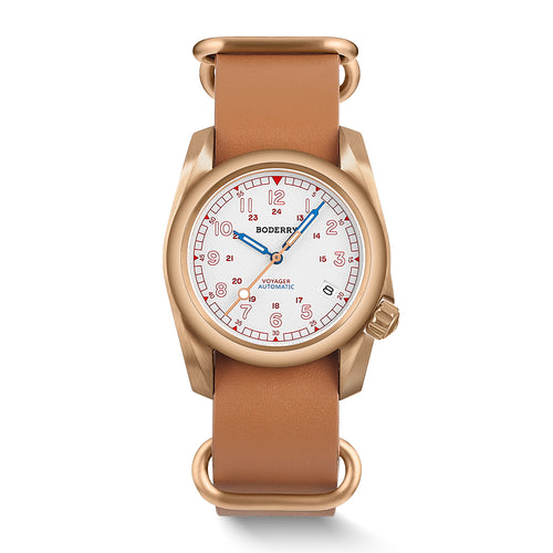 Boderry Watch Co. VOYAGER - 100M Waterproof Bronze Automatic Field Watch | White