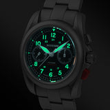 Boderry Watch Co. VOYAGER Chronograph - Titanium Mechanical Field Watch, 100M Water Resistant | Black/Bracelet, view 3