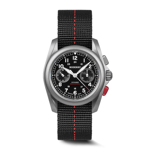 Boderry Watch Co. VOYAGER Chronograph - Titanium Mechanical Field Watch, 100M Water Resistant | Black