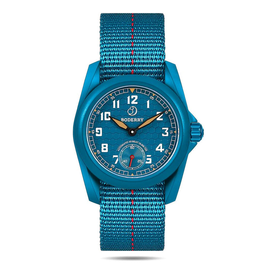 Boderry Watch Co. VOYAGER S72 – 72-Hour Power Reserve Titanium Automatic Field Watch, 100M Water Resistant | Cerulean Blue