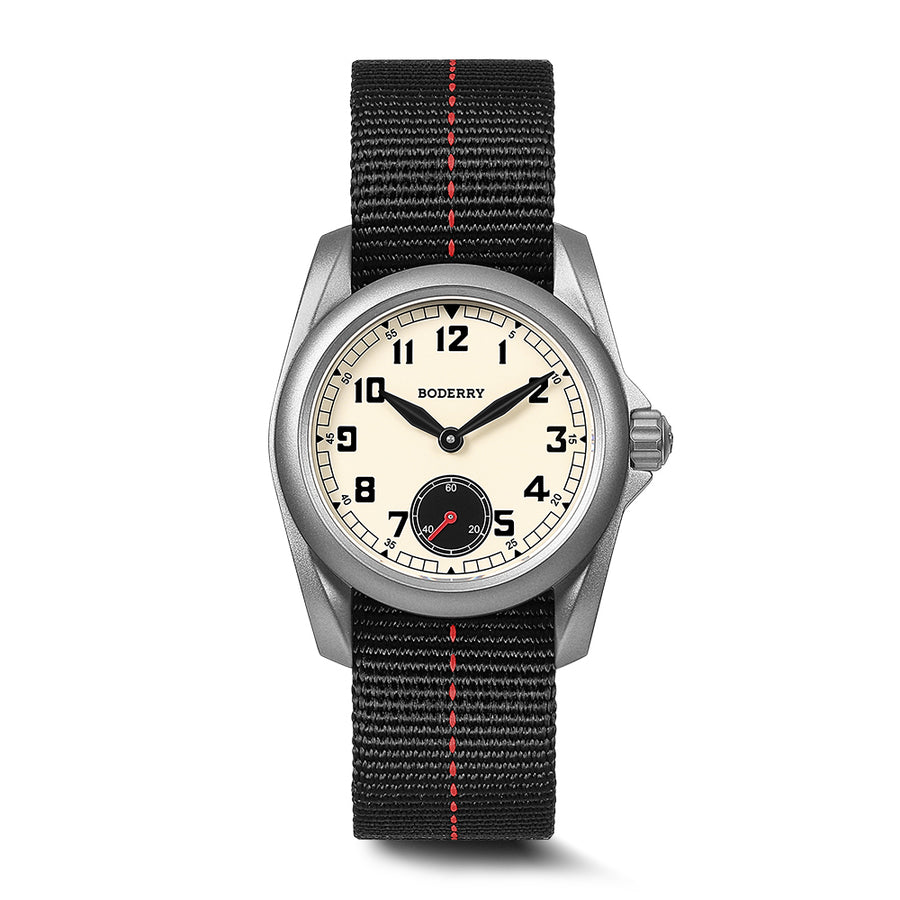 Boderry Watch Co. VOYAGER S72 – 72-Hour Power Reserve Titanium Automatic Field Watch, 100M Water Resistant | Cream
