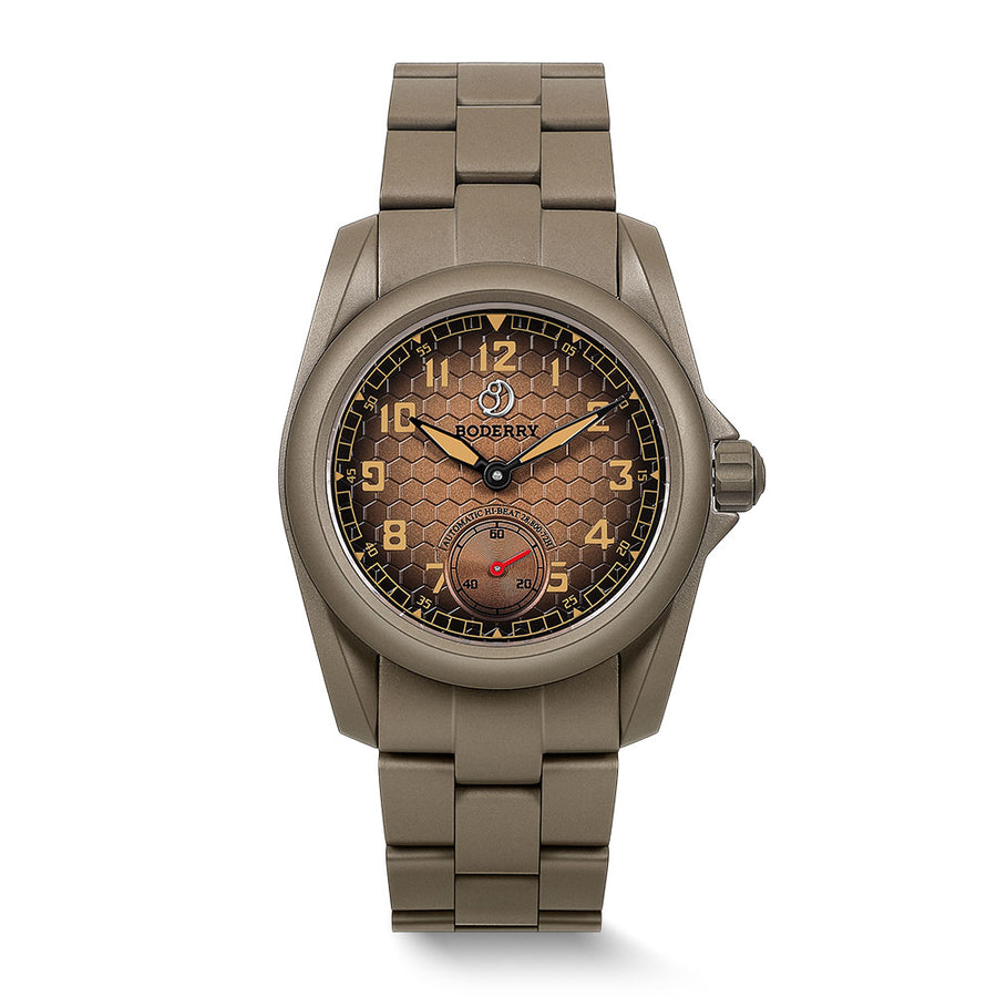 Boderry Watch Co. VOYAGER S72 – 72-Hour Power Reserve Titanium Automatic Field Watch, 100M Water Resistant | Desert Tan/Bracelet