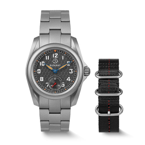 Boderry Watch Co. VOYAGER S72 – 72-Hour Power Reserve Titanium Automatic Field Watch, 100M Water Resistant | Grey/Bracelet
