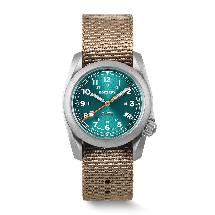 Boderry Watch Co. VOYAGER - 100M Waterproof Titanium Automatic Field Watch | Peacock Green