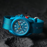 Boderry Watch Co. VOYAGER Chronograph - Titanium Mechanical Field Watch, 100M Water Resistant | Cerulean Blue, view 4