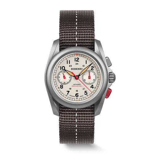 Boderry Watch Co. VOYAGER Chronograph - Titanium Mechanical Field Watch, 100M Water Resistant | Cream
