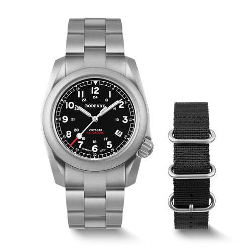 Boderry Watch Co. VOYAGER - 100M Waterproof Titanium Automatic Field Watch | Black-bracelet