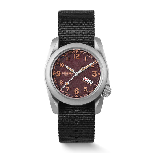 Boderry Watch Co. VOYAGER - 100M Waterproof Titanium Automatic Field Watch | Claret-Day,Date