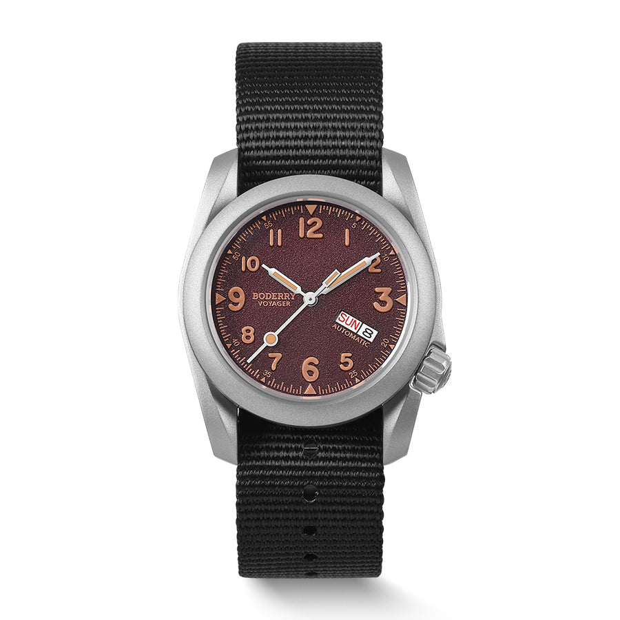 Boderry Watch Co. VOYAGER - 100M Waterproof Titanium Automatic Field Watch | Claret-Day,Date