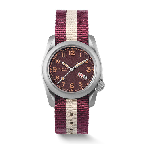 Boderry Watch Co. VOYAGER - 100M Waterproof Titanium Automatic Field Watch | Claret-Red Day,Date