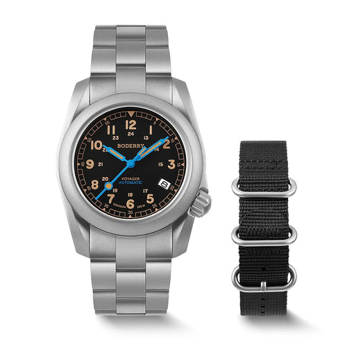 Boderry Watch Co. VOYAGER - 100M Waterproof Titanium Automatic Field Watch | Vintage Noir-bracelet
