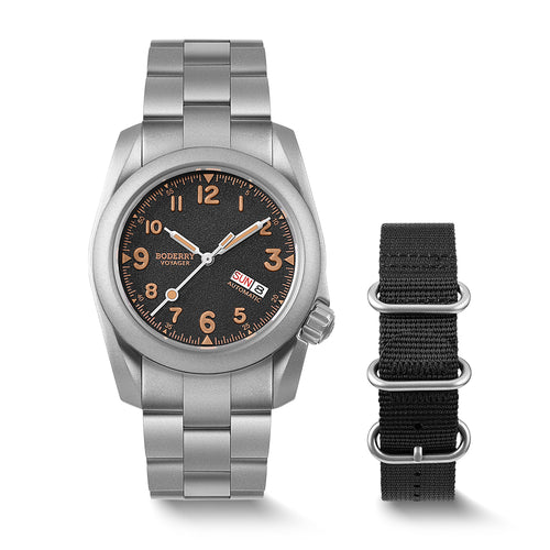 Boderry Watch Co. VOYAGER - 100M Waterproof Titanium Automatic Field Watch | Volcanic Gray-bracelet