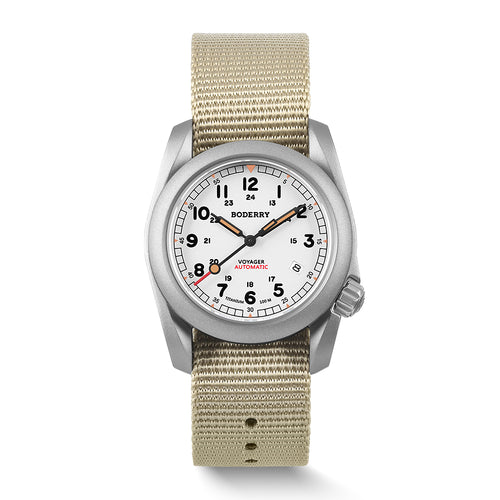Boderry Watch Co. VOYAGER - 100M Waterproof Titanium Automatic Field Watch | White